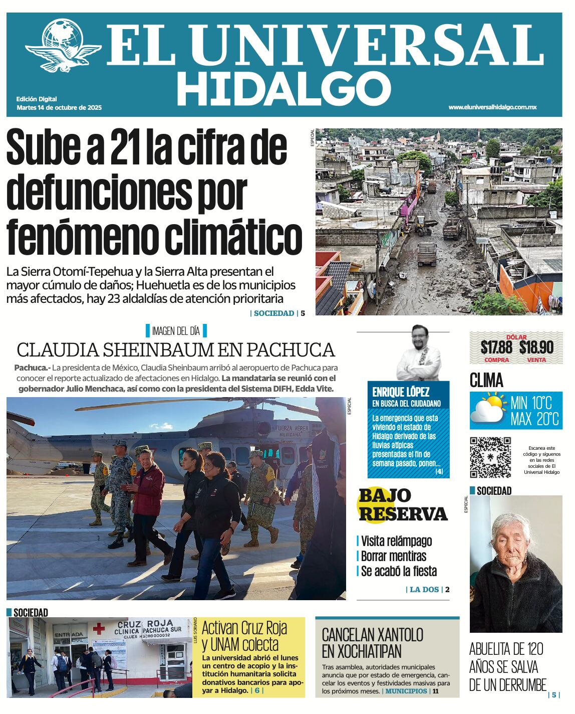 Portada El Universal Hidalgo 14/10/25