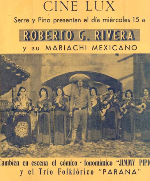 Promocional de una presentación del Mariachi Femenil Estrellas de México en Guatemala, al lado del cantante Roberto G. Rivera. Colección Particular, Cortesía.