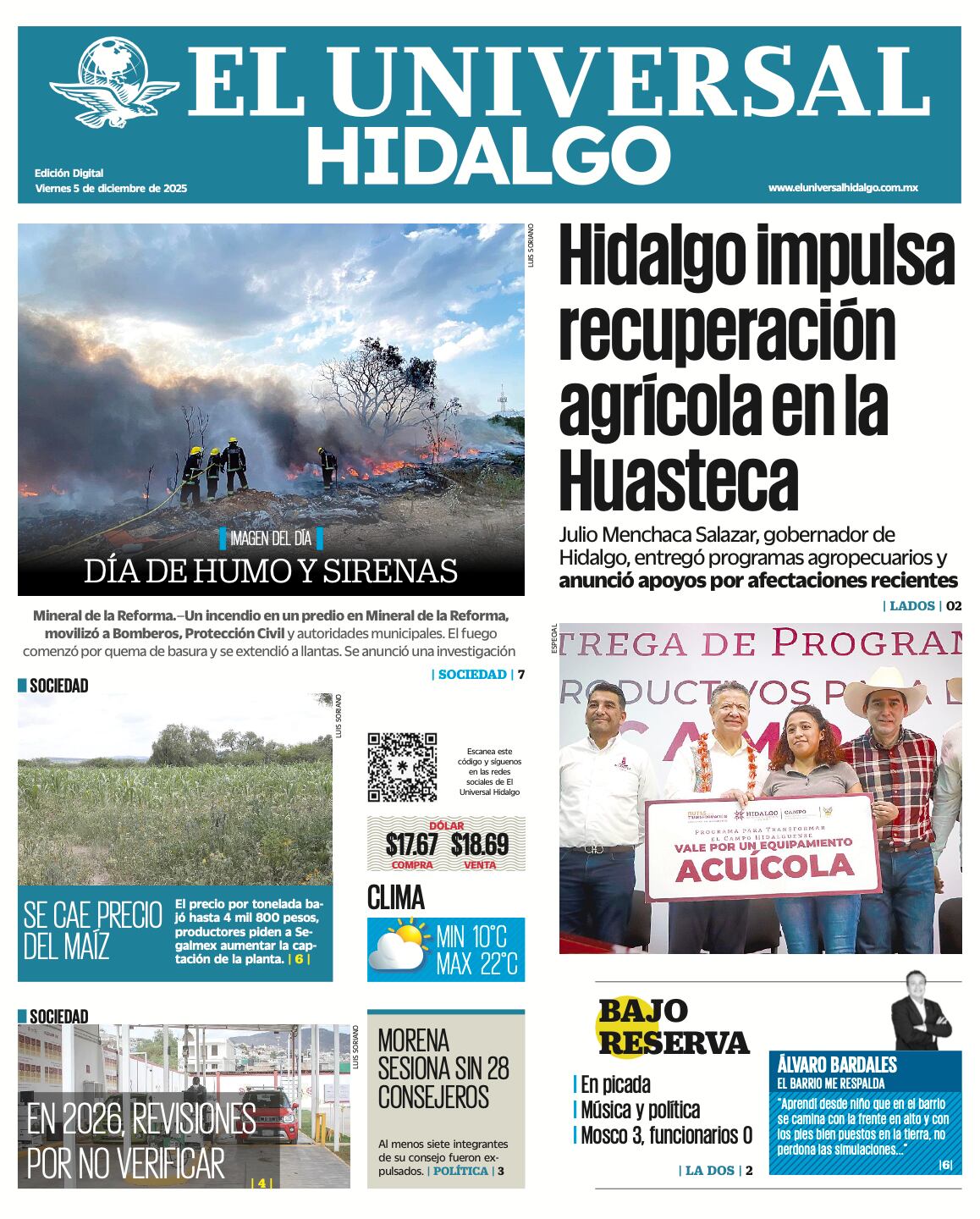 Portada El Universal Hidalgo 5/12/25