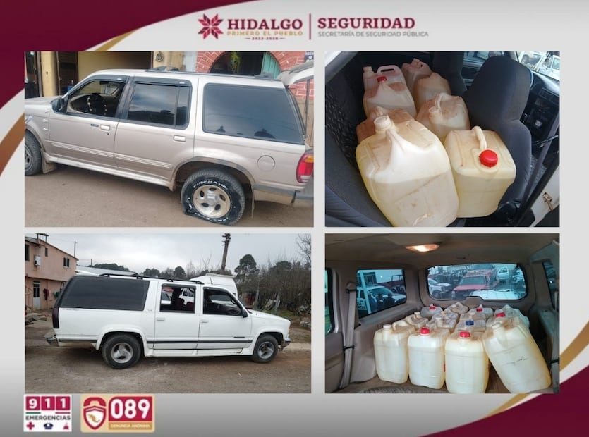 Enfrentamiento en Acaxochitlán deja seis detenidos y aseguramiento de hidrocarburo | Fotos: SSPH