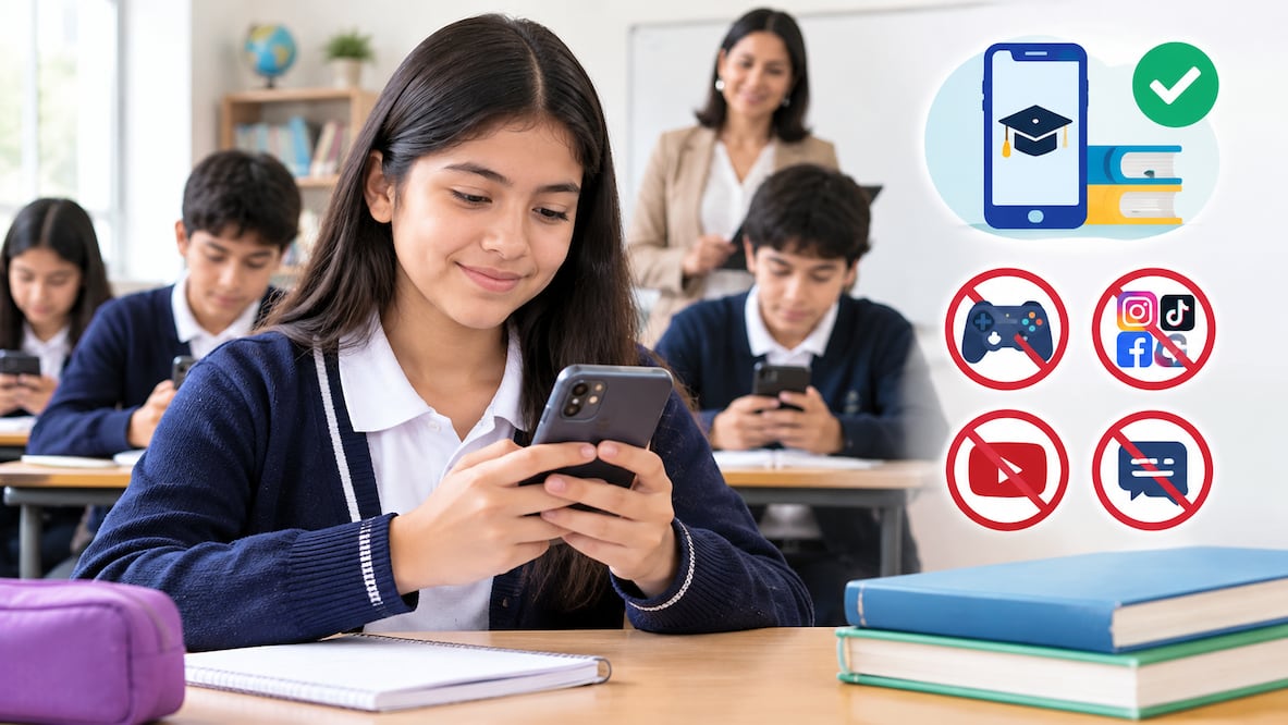 Escuelas particulares de Hidalgo se preparan para la regulación de celulares en las aulas | Imagen generada con IA