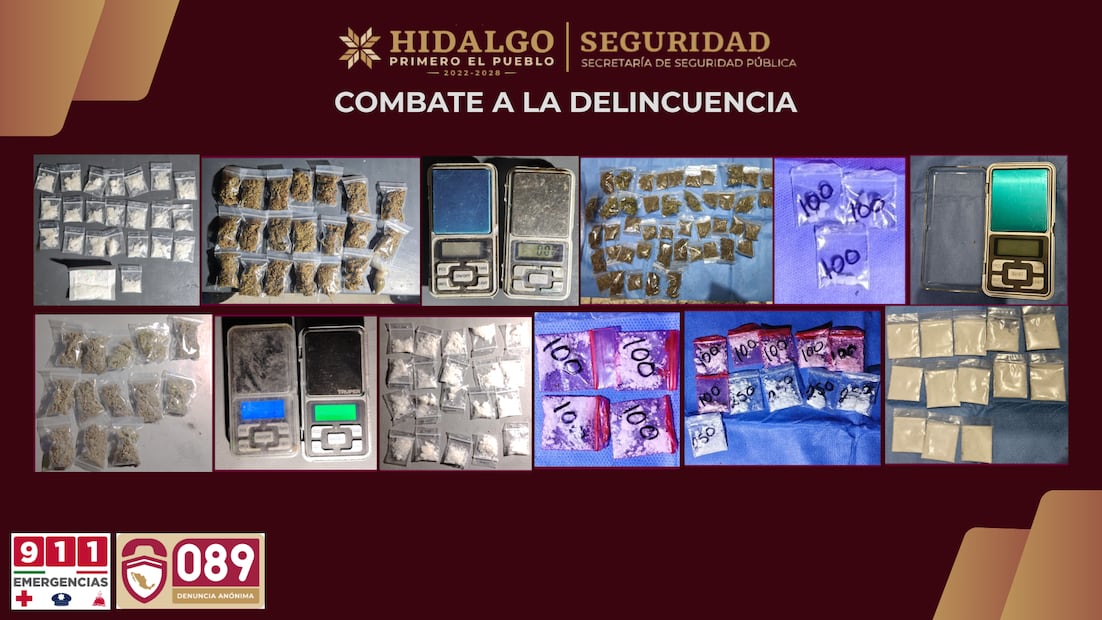 Cateos simultáneos en Pachuca y Mineral de la Reforma dejan cuatro detenidos por presunto narcomenudeo | Fotos: SSPH