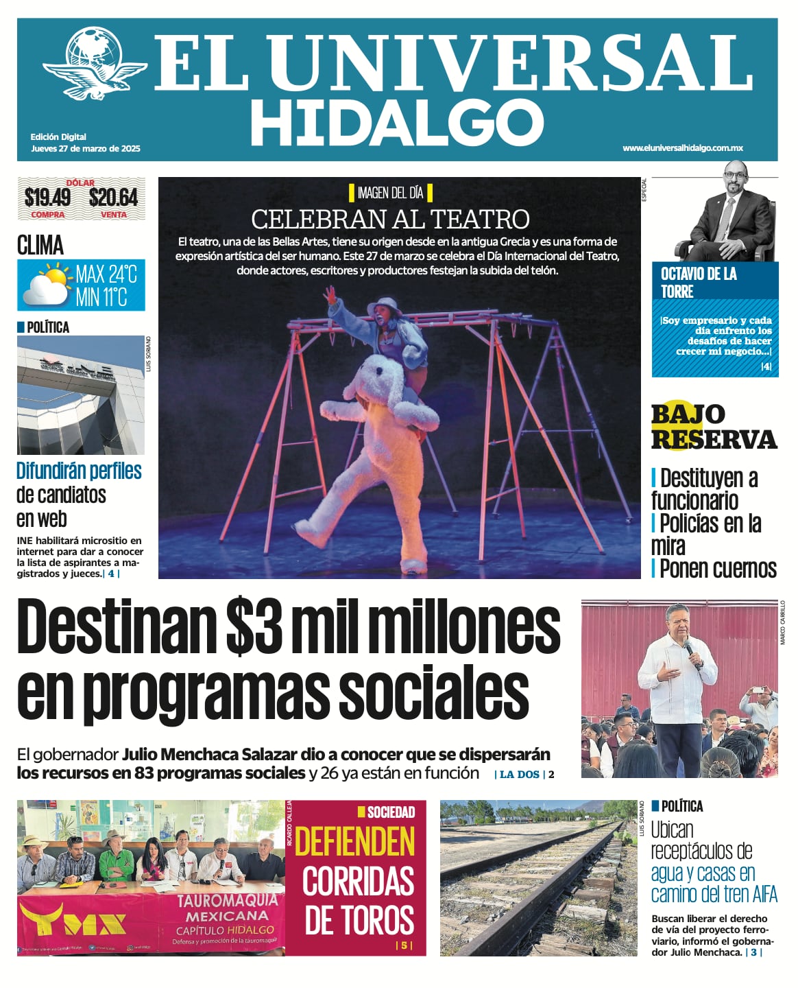 Portada El Universal Hidalgo 270325