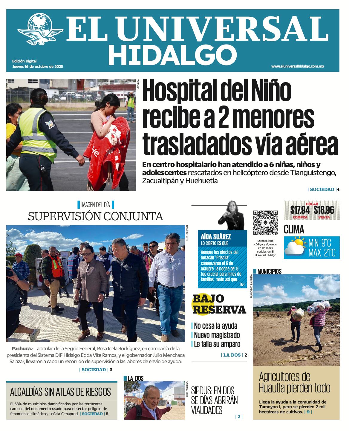 Portada El Universal Hidalgo 16/10/25