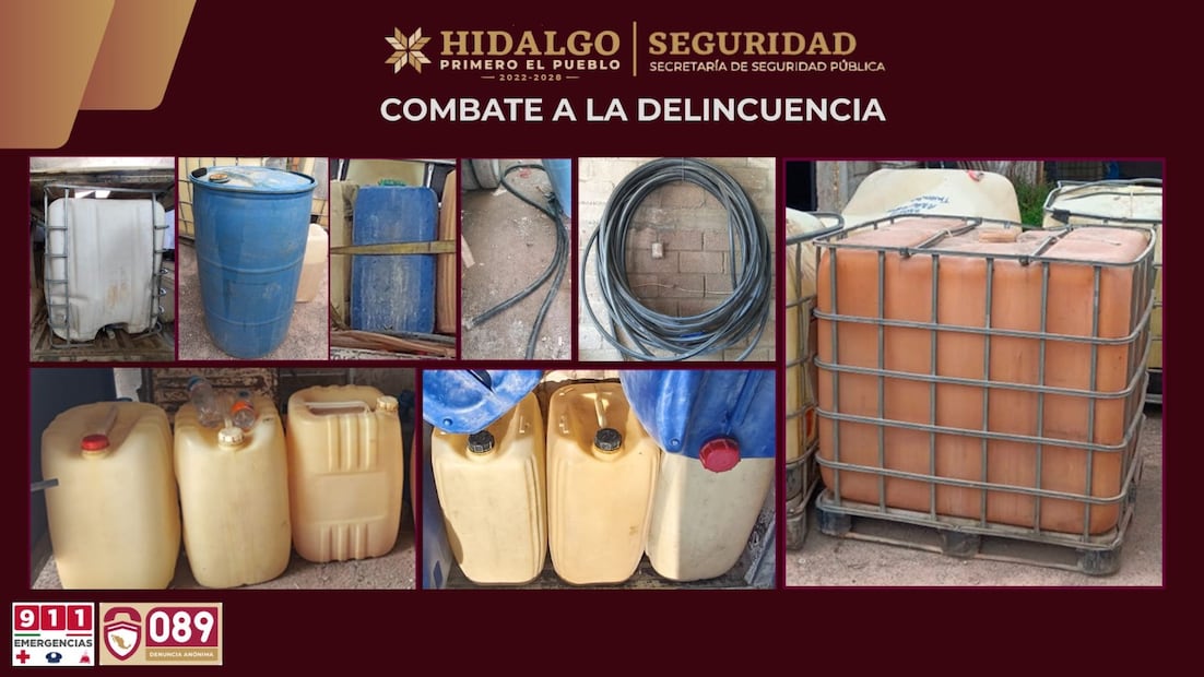 Catean predio en Tlaxcoapan y aseguran hidrocarburo, droga y vehículos robados | Fotos: SSPH