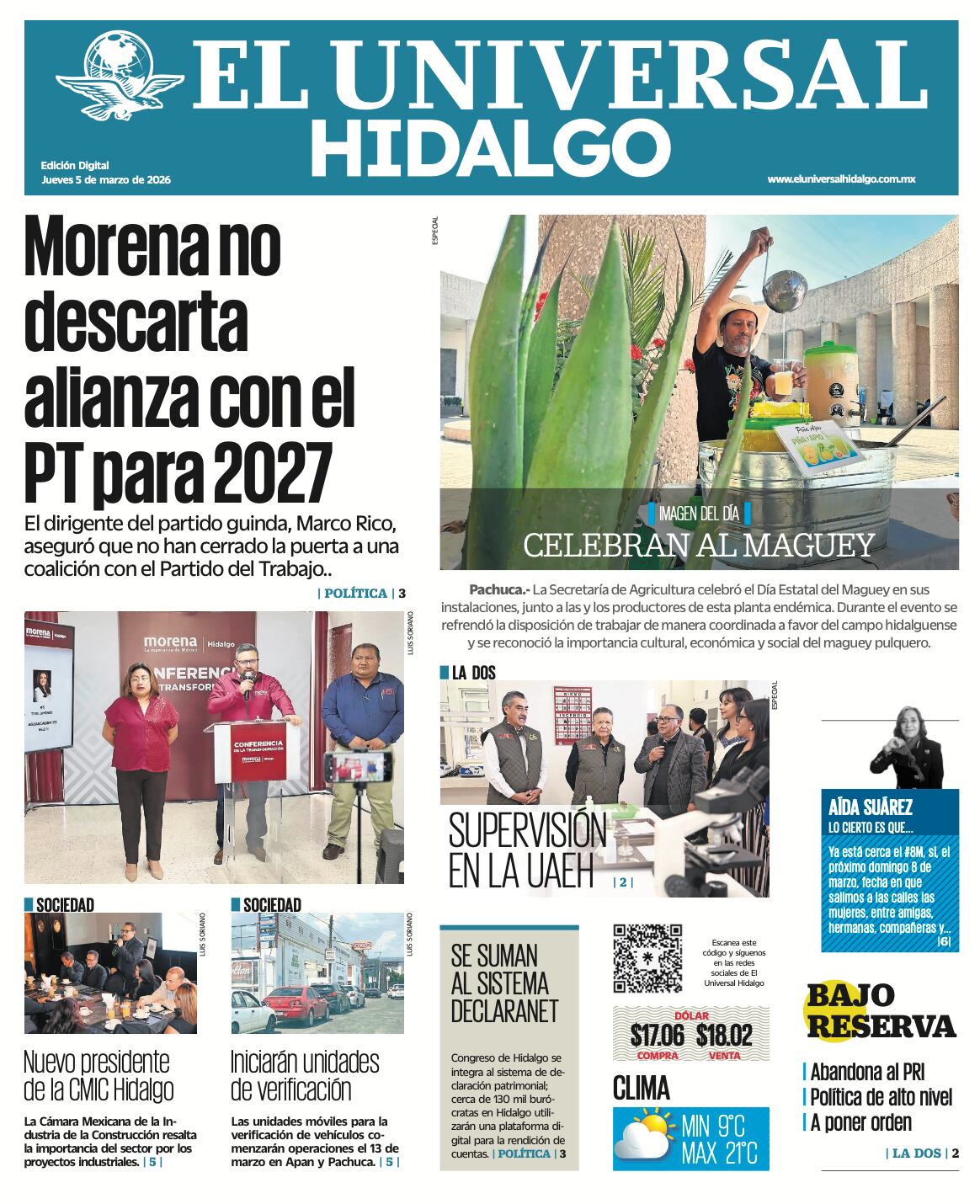 Portada El Universal Hidalgo 5/3/26