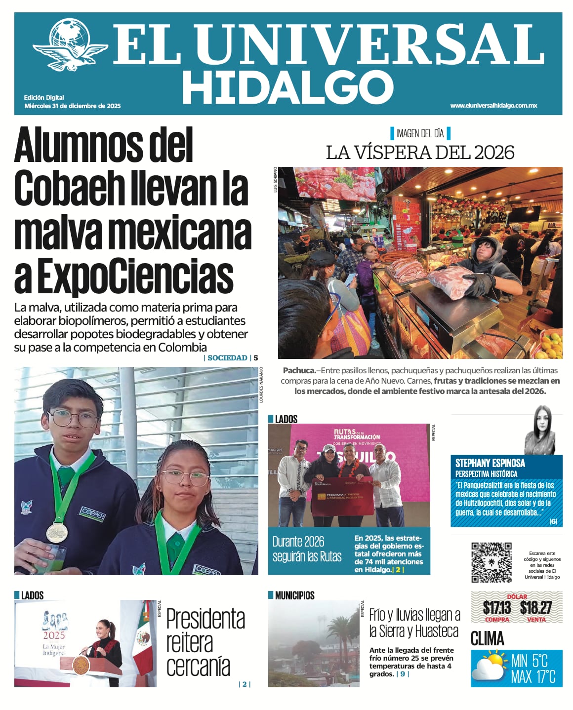 Portada EL UNIVERSAL HIDALGO 311225