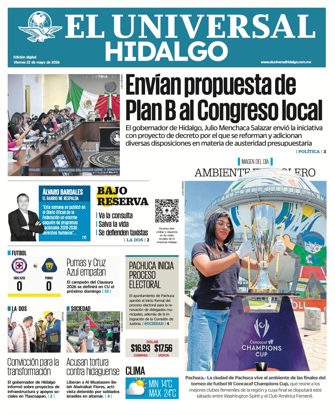 Portada El Universal Hidalgo 22/5/26