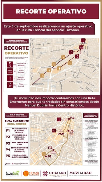 Habrá ruta emergente para garantizar la movilidad de usuarios en Pachuca | Cortesía: Movilidad Hidalgo