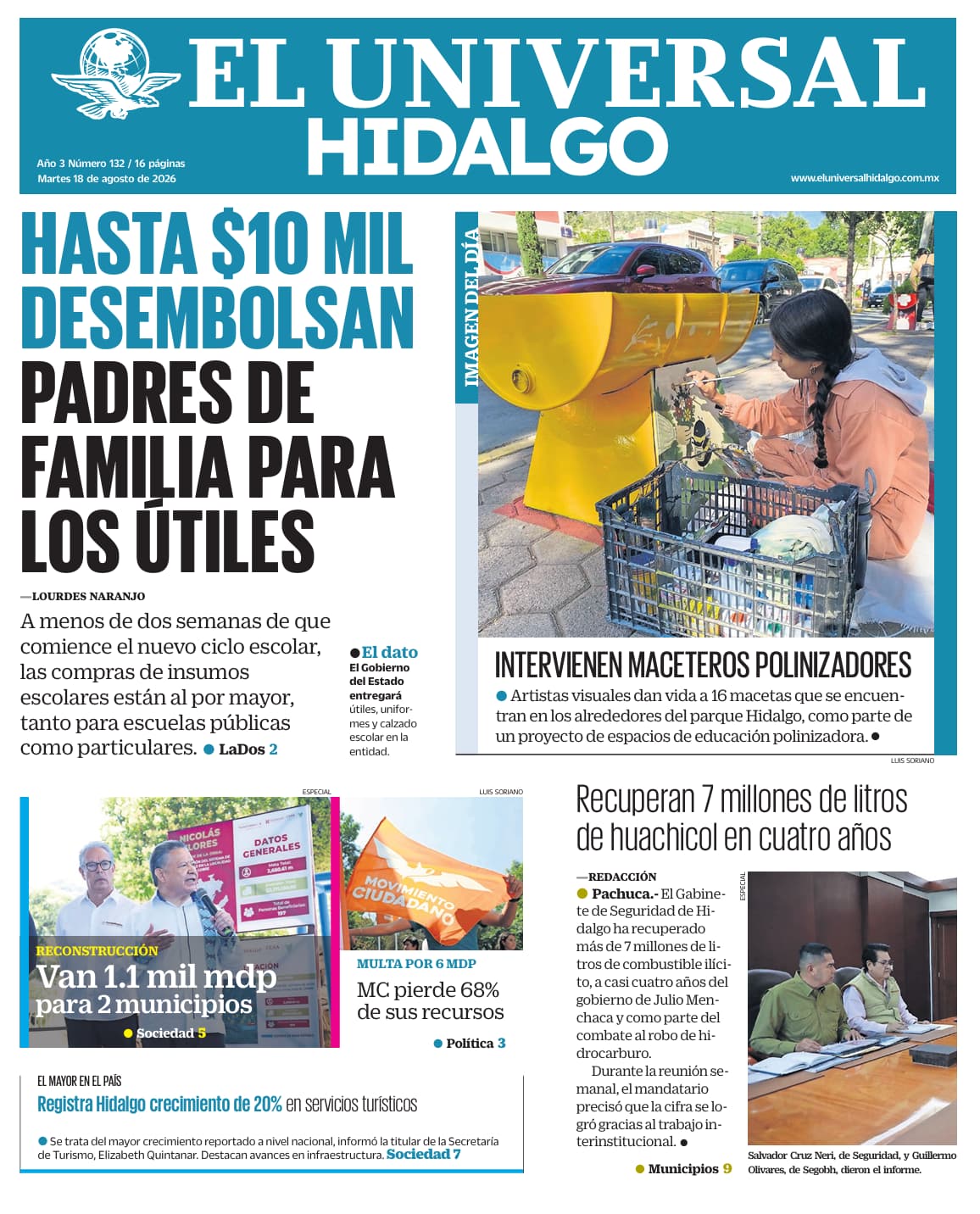 Portada El Universal Hidalgo 18/8(26