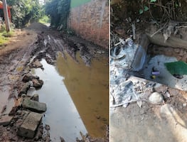 Vecinos denuncian abandono de obra en la calle Leobardo Silva en Huautla