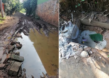 Vecinos denuncian abandono de obra en la calle Leobardo Silva en Huautla