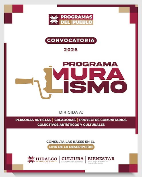 Lanzan convocatoria de Muralismo 2026 para intervenir espacios públicos en Hidalgo  | Cortesía: Cultura Hidalgo