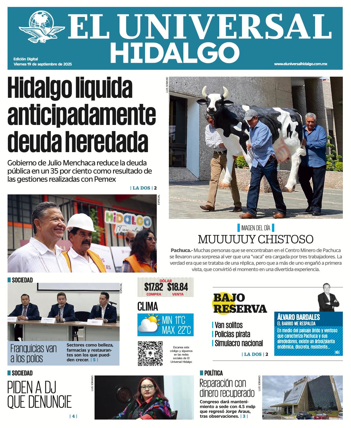 Portada El Universal Hidalgo 190925