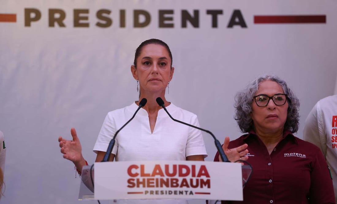 Claudia Sheinbaum, candidata a la presidencia por la coalición Sigamos Haciendo Historia, encabeza conferencia de prensa en Ciudad Valles | Foto: Agencia Diego Simón Sánchez