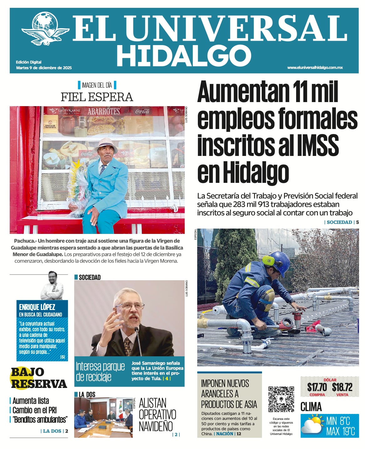 Portada El Universal Hidalgo 9/12/25