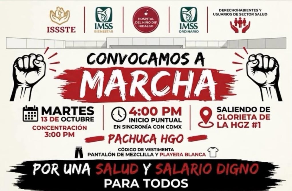 Trabajadores del sector salud marcharán este martes en Pachuca | Cortesía