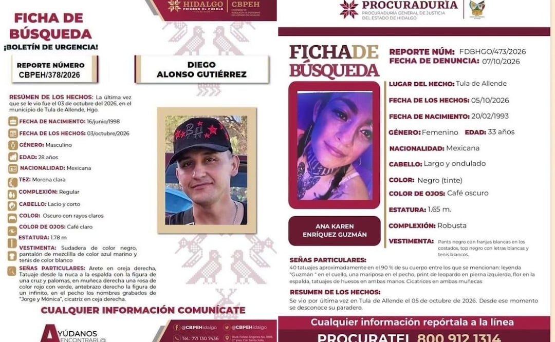 Confirman hallazgo sin vida de Diego y Ana, desaparecieron en Tula