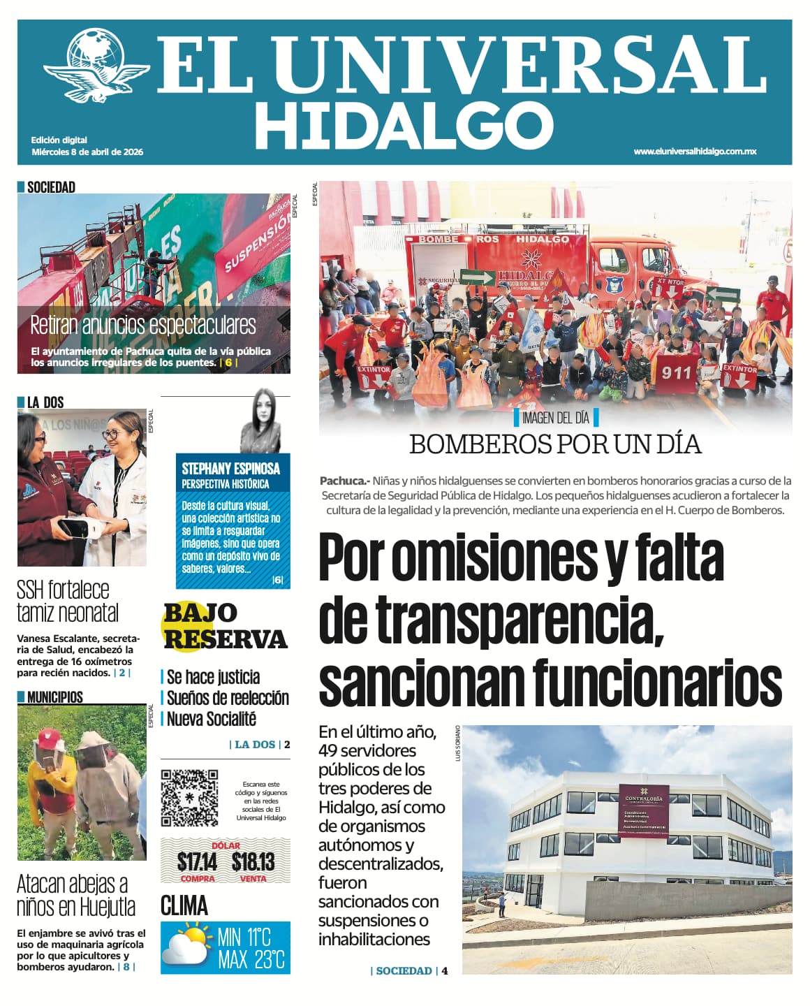 Portada El Universal Hidalgo 8/4/26