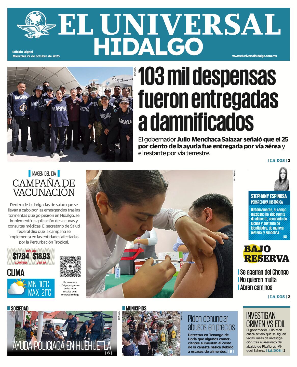 Portada El Universal Hidalgo 221025