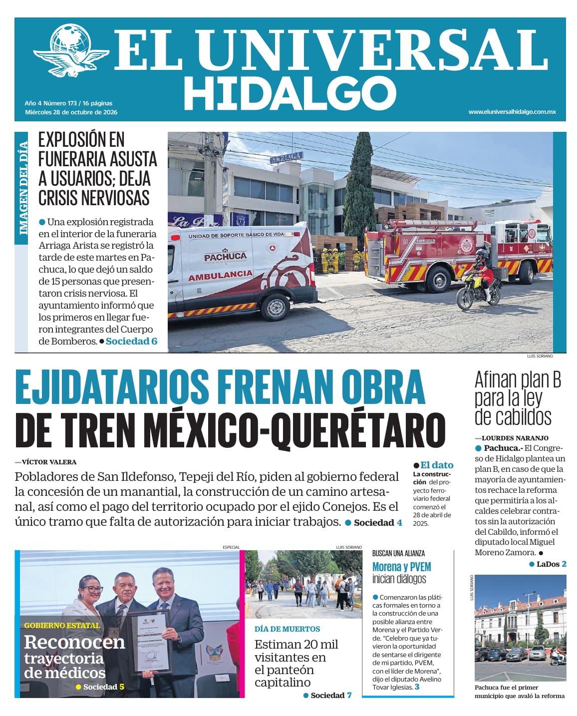 Portada El Universal Hidalgo 28/10/26