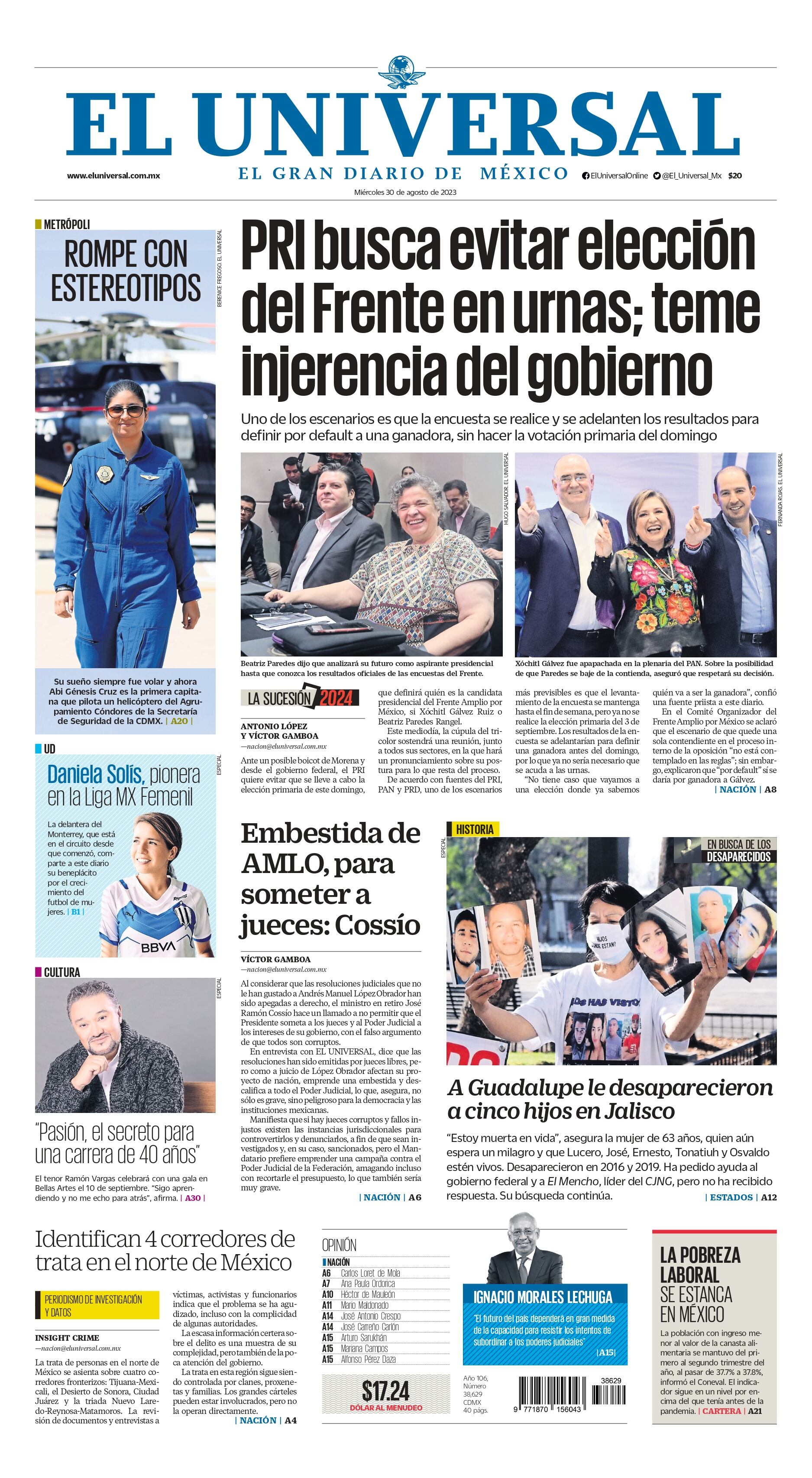 Portada impresa del 30 de agosto de 2023