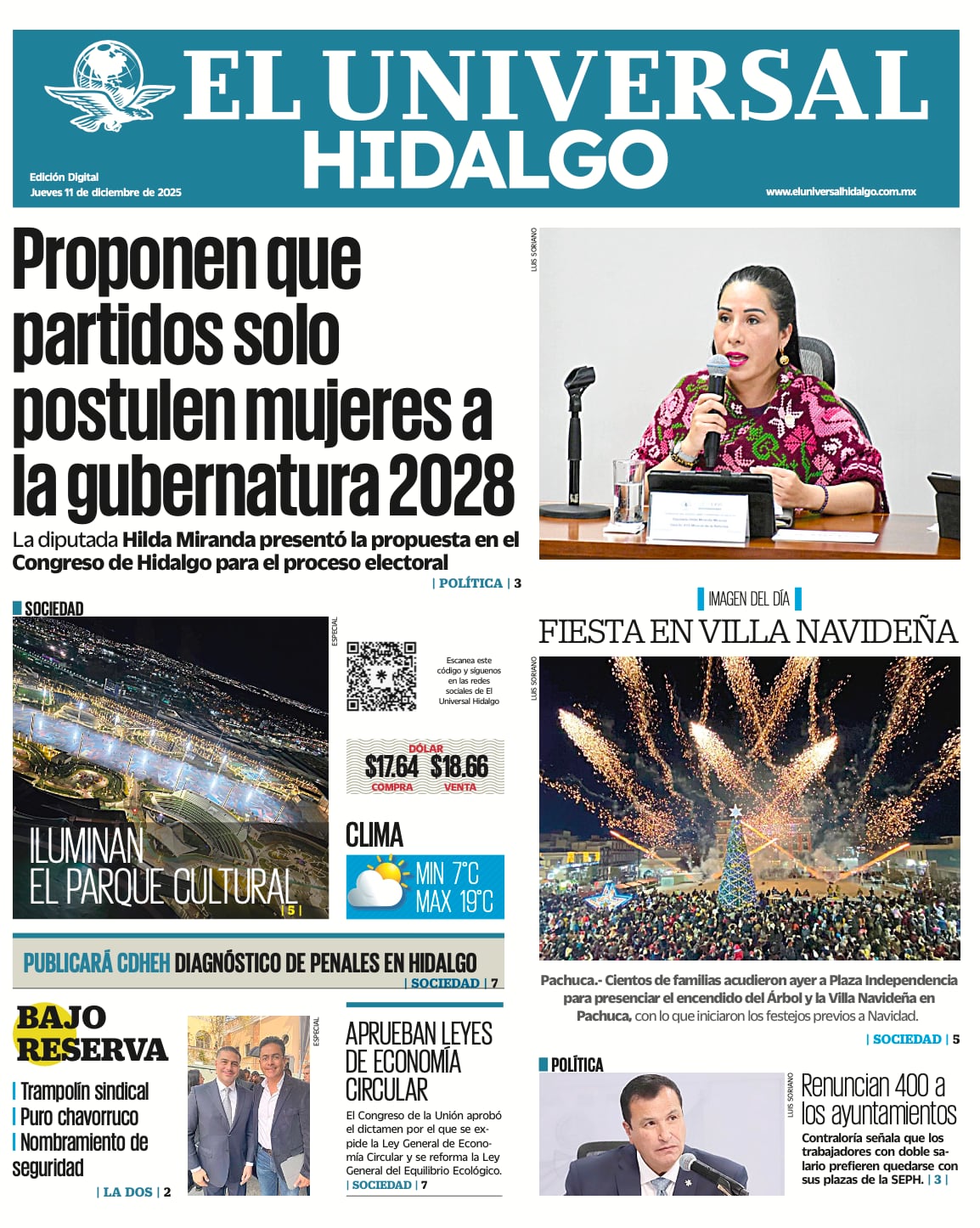Portada El Universal Hidalgo 111225