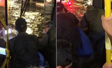 "Saquen la lancha": fuertes lluvias en CDMX provocan caos en Metrobús; video muestra inundación en unidad