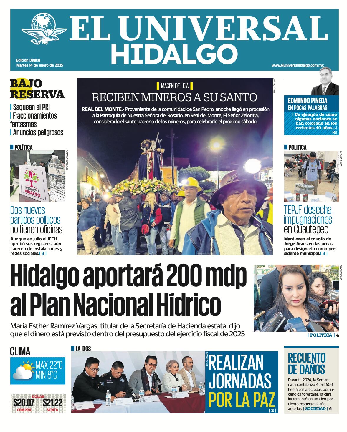 Portada El Universal Hidalgo 140125