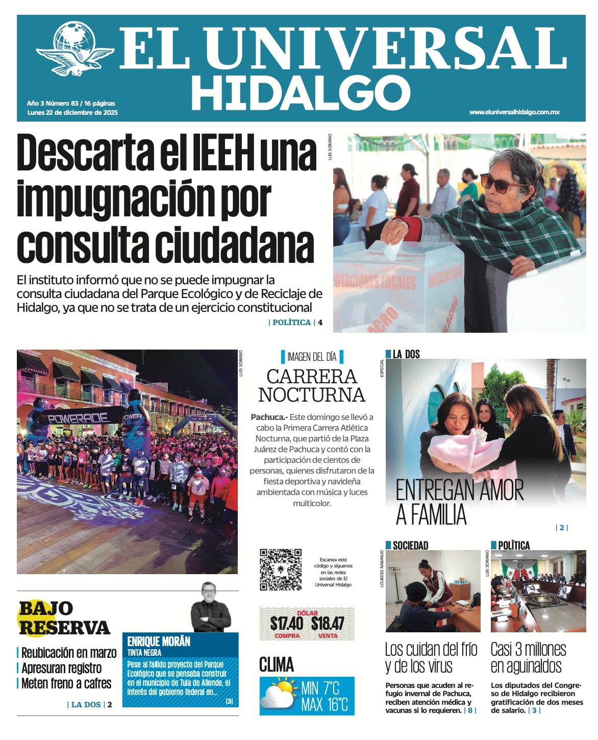 Portada El Universal Hidalgo 221225