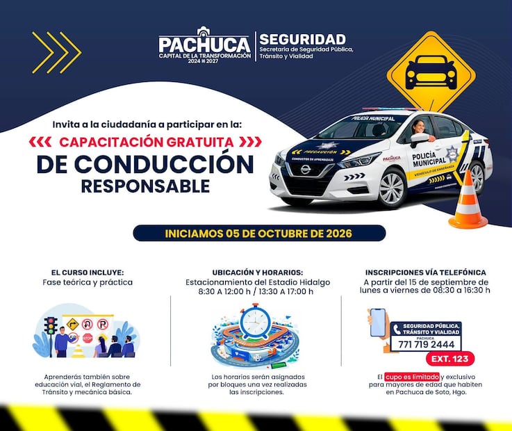 Pachuca ofrecerá curso gratuito para aprender a conducir de forma responsable | Cortesía: SSPTyV
