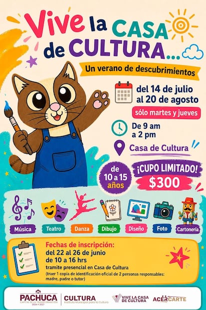 Casa de Cultura abrirá curso de verano para jóvenes con talleres artísticos y creativos | Cortesía: Cultura Pachuca