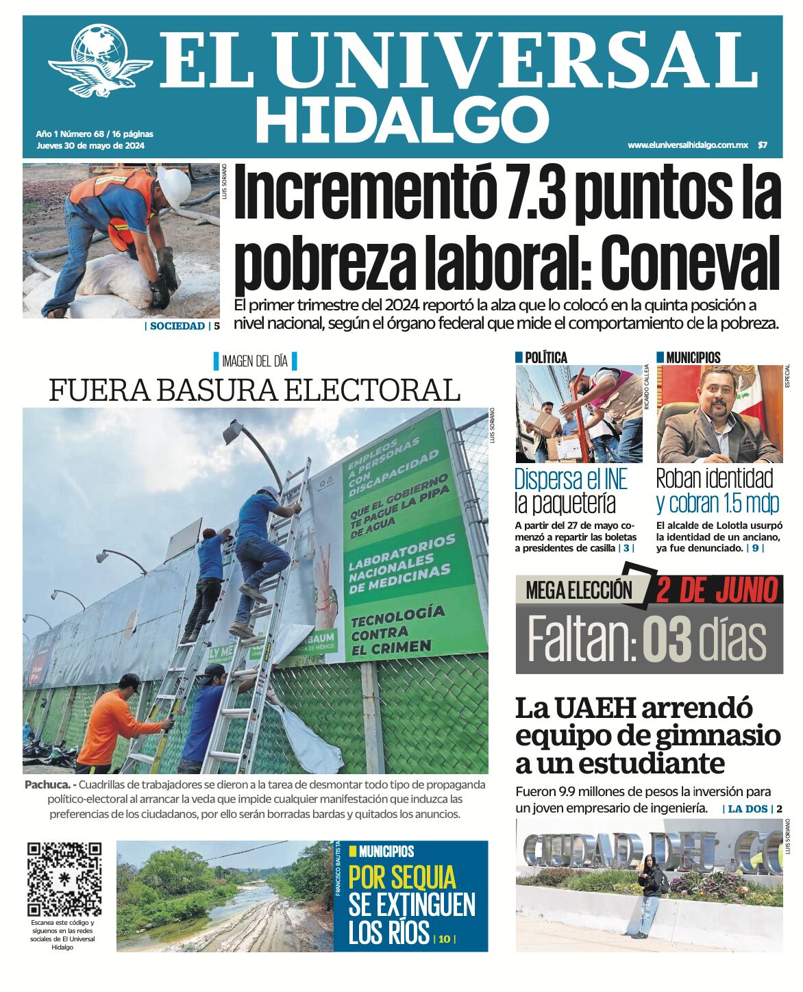 Portada El Universal Hidalgo 30 de mayo de 2024