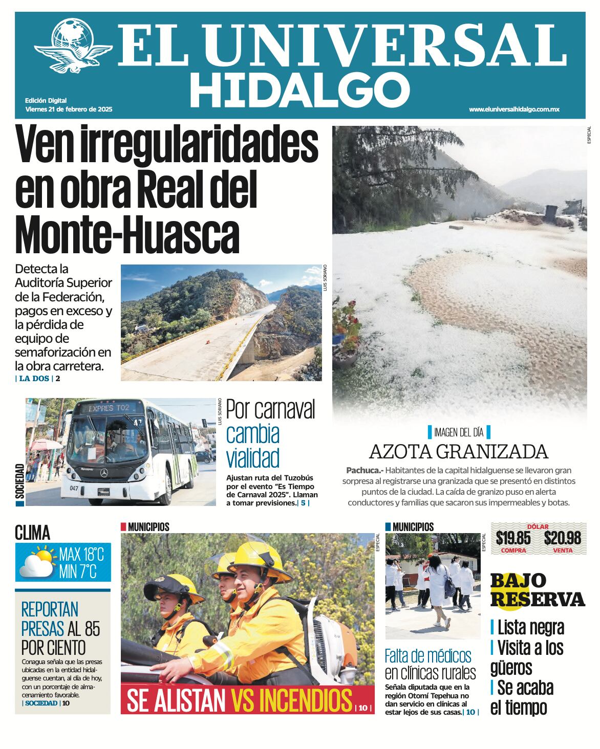Portada El Universal Hidalgo 210225