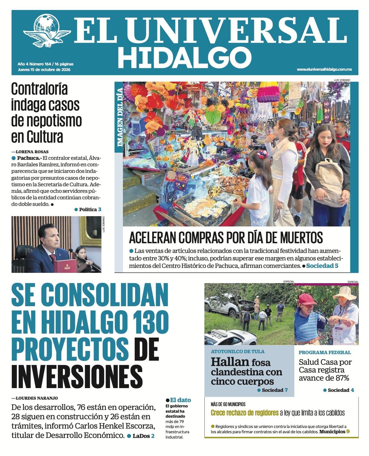 Portada El Universal Hidalgo 15/10/26