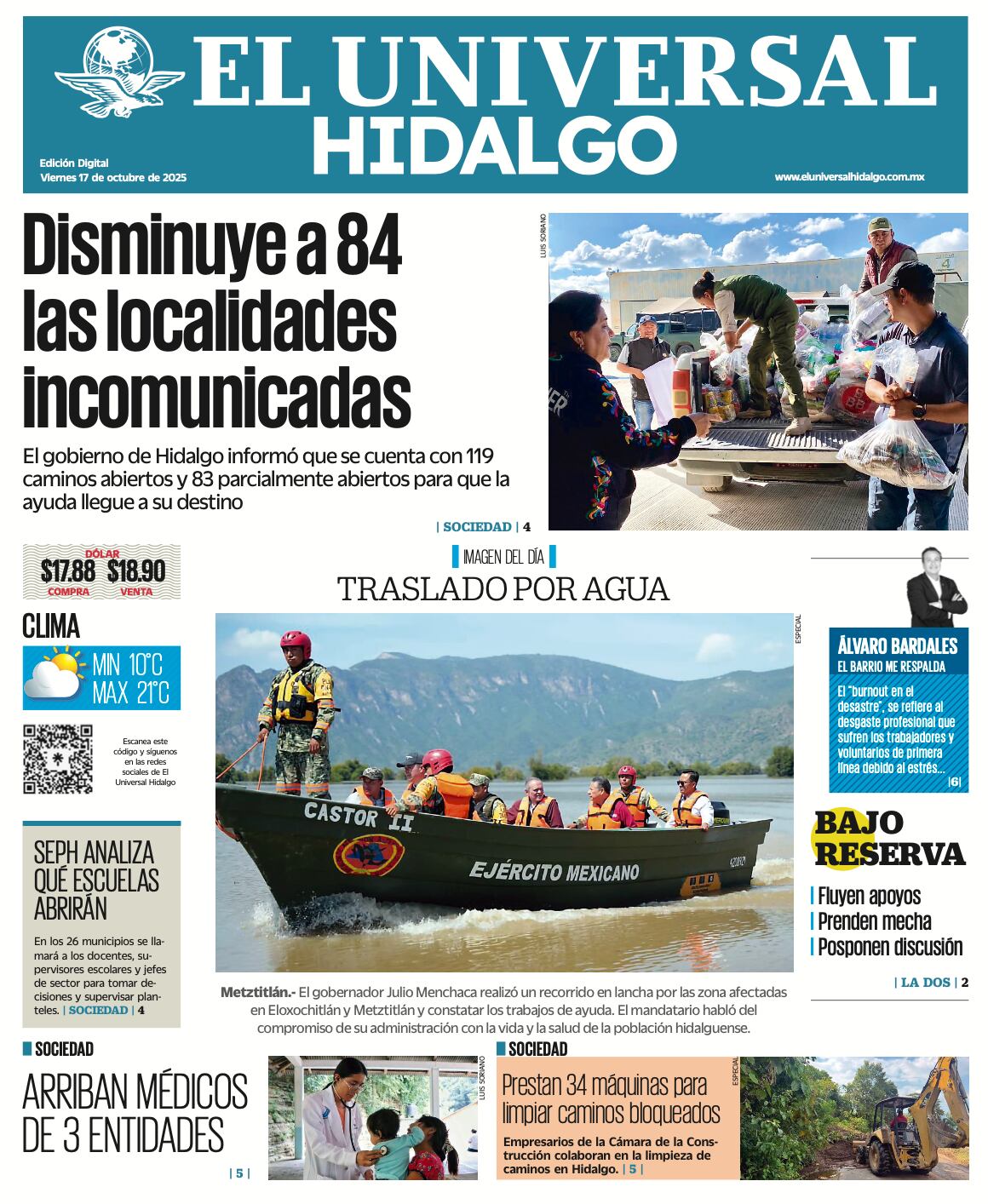 Portada El Universal Hidalgo 171025