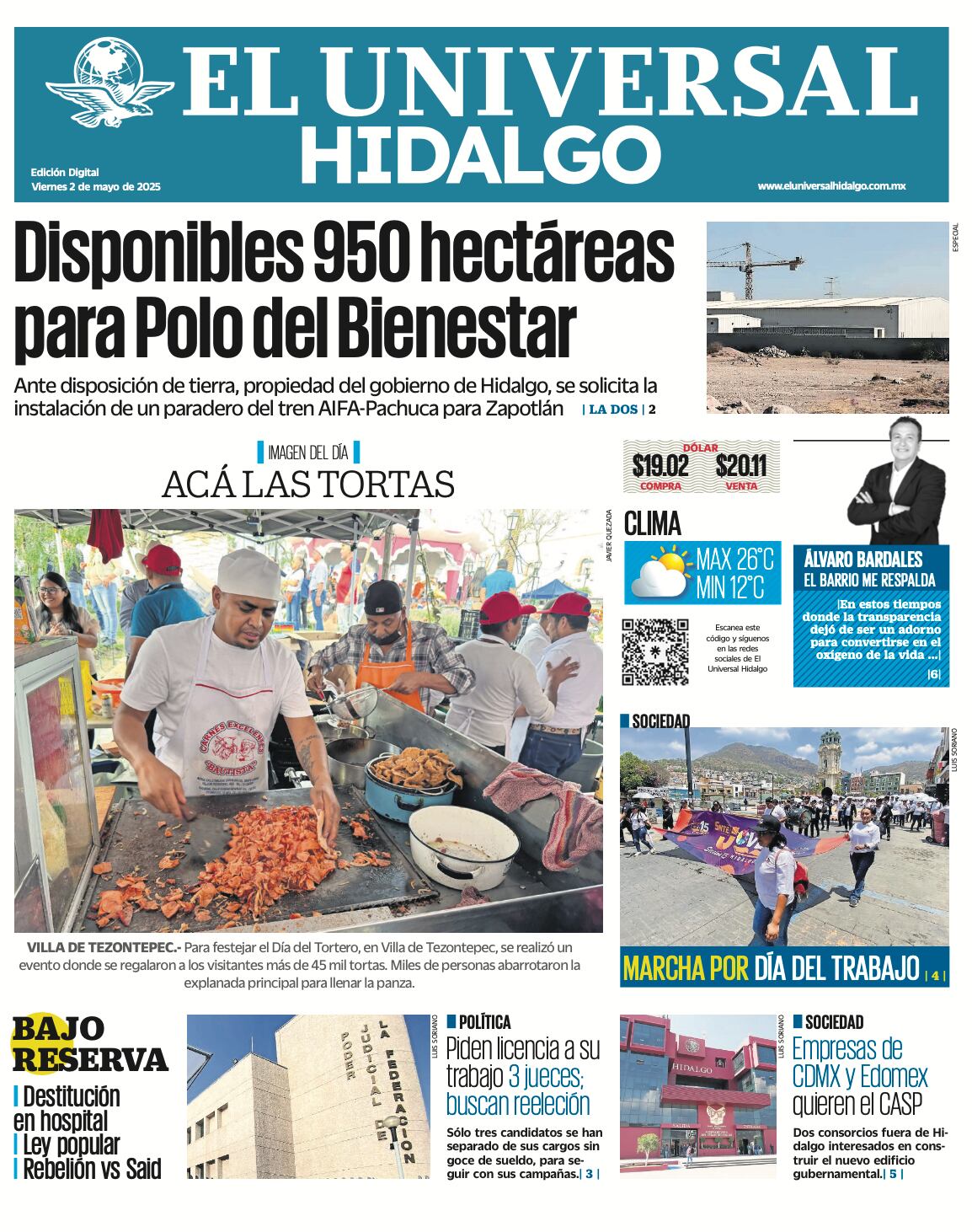 Portada El Universal Hidalgo 020525