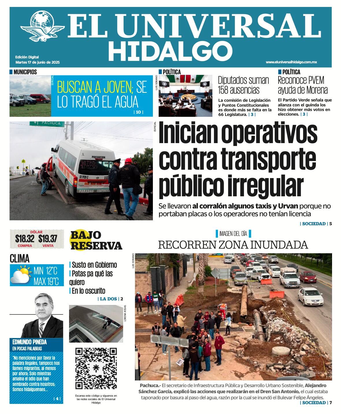 Portada El Universal Hidalgo 170625
