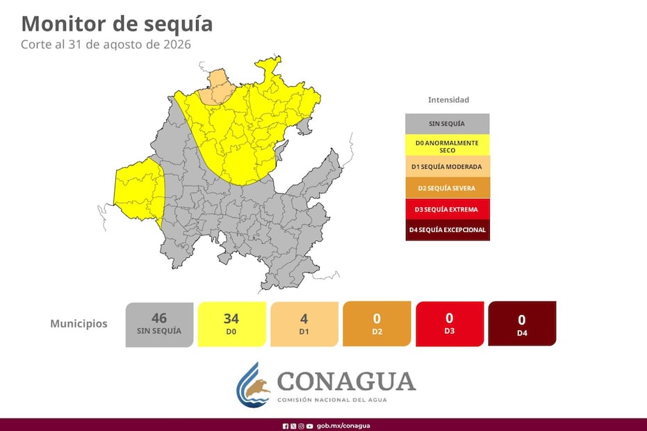 Sequía moderada afecta a cuatro municipios de la Sierra Alta de Hidalgo | Mapa: Conagua